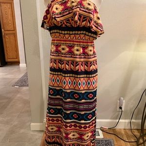 Geometric Strapless Maxi Dress with ruffle top